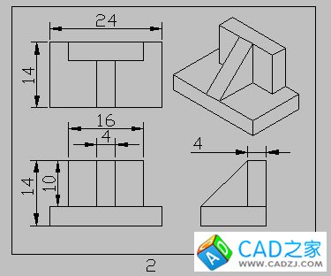 autocad二维图形三视图的练习