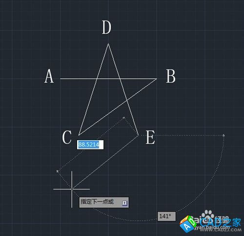cad使用直线命令绘制正五角星